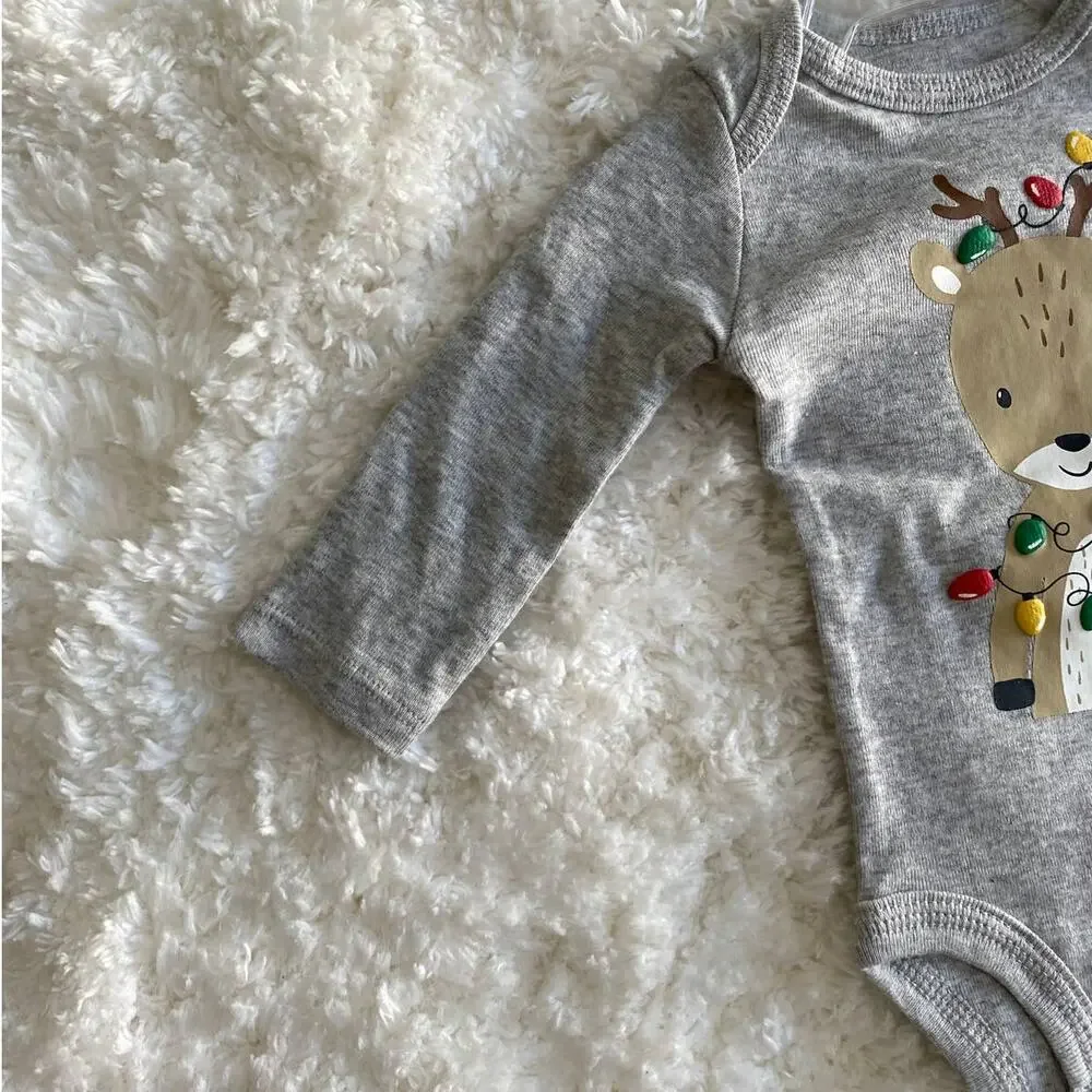 Carter's Infant Gray Reindeer Christmas Bodysuit Baby Creeper NEW 3 months